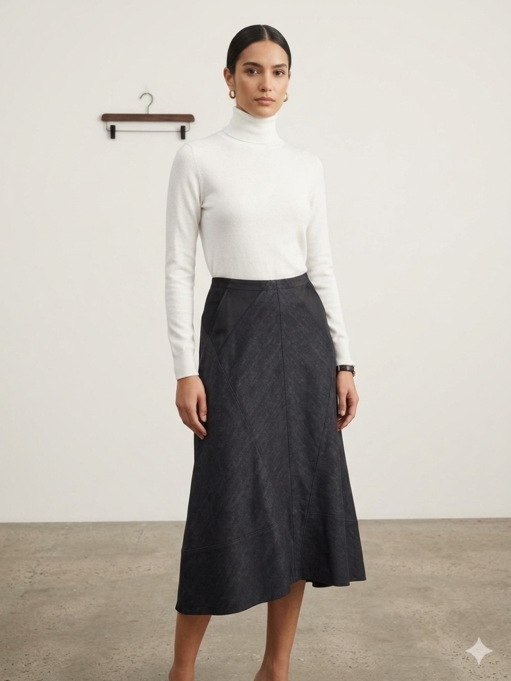 Donna Karan Midi A-Line Panel Skirt Hi-Low Dark Blue Size 4 Modern Minimalist